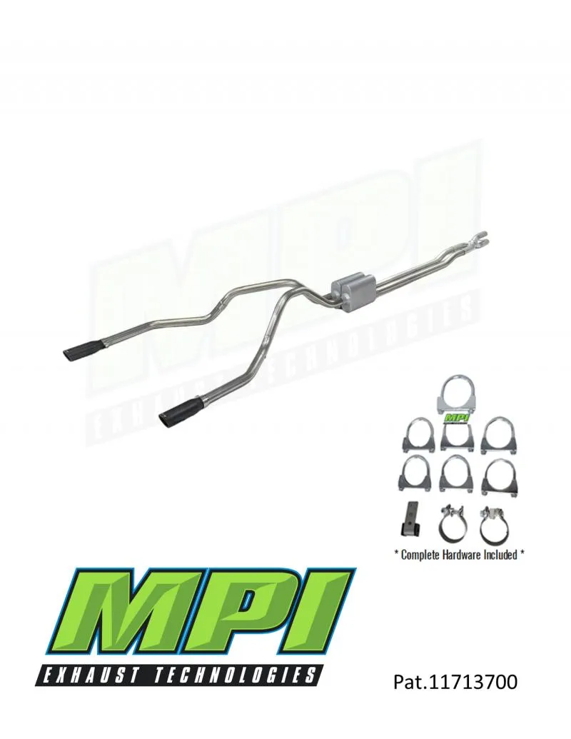MPI Exhaust Technologies Clamp-on Kit w/Mufflers & Powder Coated Black Tips Ford - F352-UBPSBLK-C